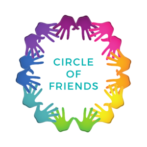 circle of friends - rainbow hands in a circle